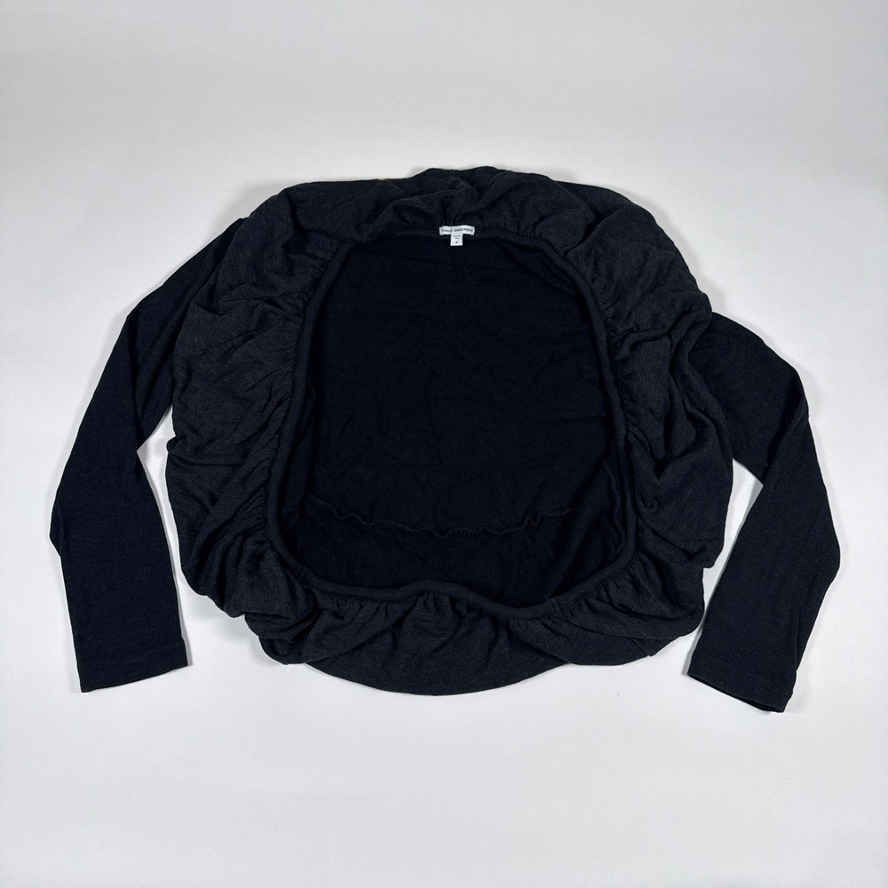 James Perse Cardigan Womens 4 Black Ruched Fleece Cocoon Circle Bolero Cardigan